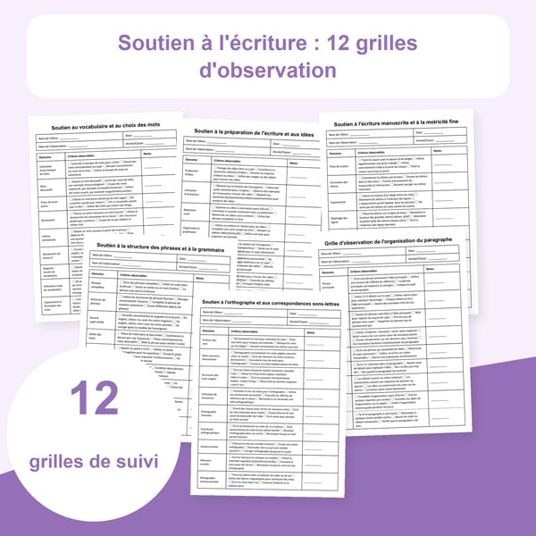 Écriture et accompagnement : 12 listes d’observation | PDF + PowerPoint