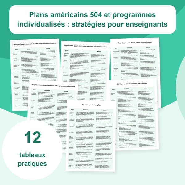 Plans américains 504 et programmes individualisés : 12 tableaux | PDF + PowerPoint