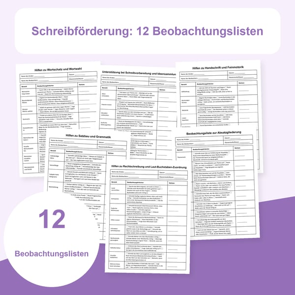 Schreiben und Unterstützung: 12 Beobachtungslisten | PDF + PowerPoint