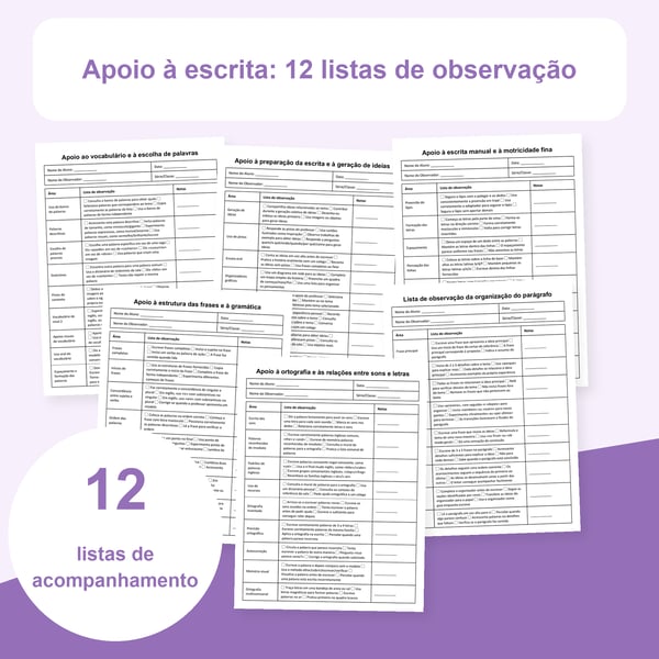 Escrita e apoios: 12 listas de observação | PDF + PowerPoint
