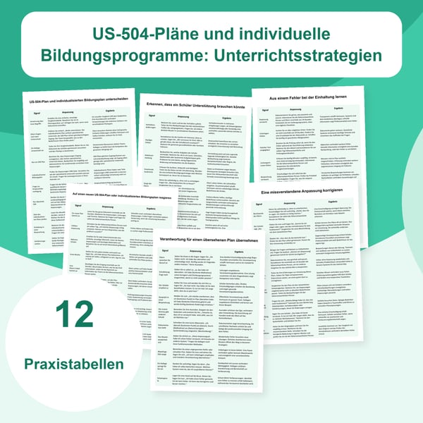 US-504-Pläne und individualisierte Programme: 12 Tabellen | PDF + PowerPoint