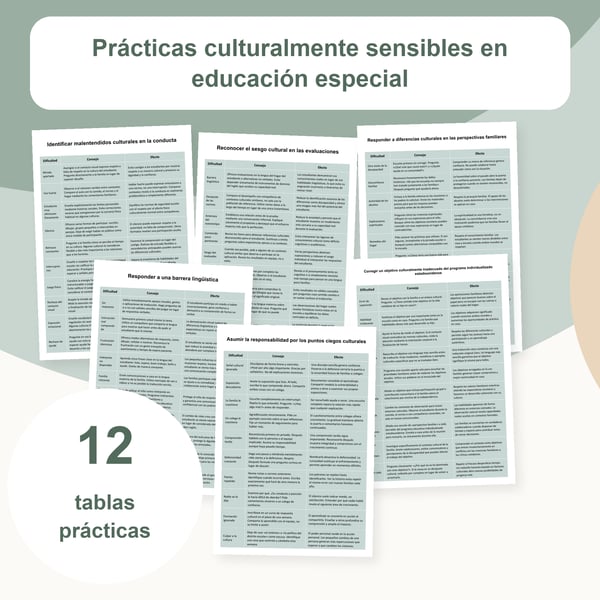 Prácticas culturalmente pertinentes en educación especial: 12 tablas | PDF + PowerPoint