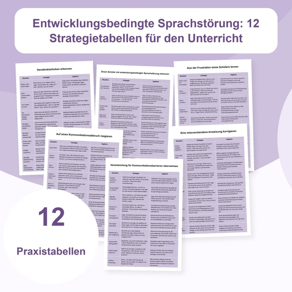 Sprachentwicklungsstörung: 12 Strategietabellen für den Unterricht | PDF + PowerPoint
