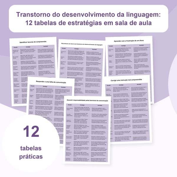 Transtorno do desenvolvimento da linguagem: 12 tabelas de estratégias | PDF + PowerPoint