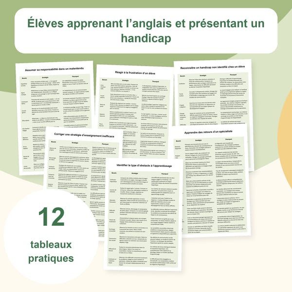 Apprenants de l’anglais et handicap : 12 tableaux de stratégies | PDF + PowerPoint