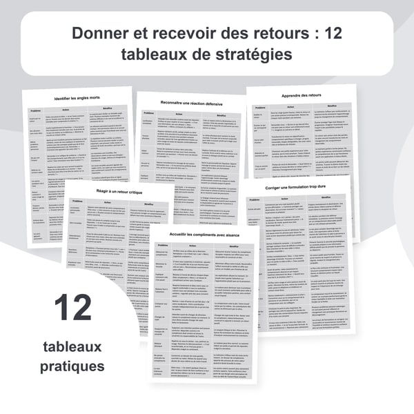 Donner et recevoir un retour : 12 tableaux de stratégies | PDF + PowerPoint