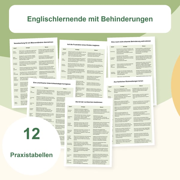 Englischlernende mit Behinderungen: 12 Strategietabellen | PDF + PowerPoint