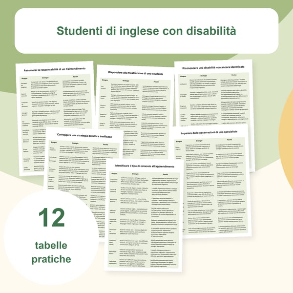 Studenti di inglese con disabilità: 12 tabelle di strategie | PDF + PowerPoint