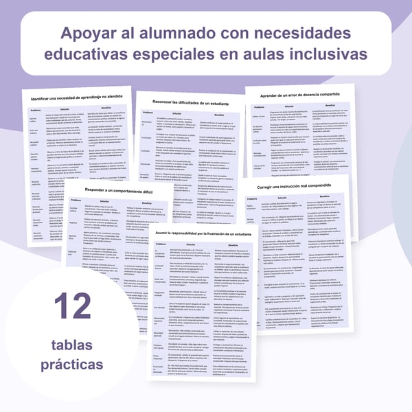 Apoyar a estudiantes en aulas inclusivas: 12 tablas de estrategias | PDF + PowerPoint