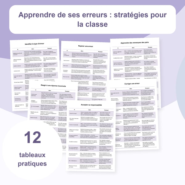 Apprendre des erreurs en classe : 12 tableaux de stratégies | PDF + PowerPoint