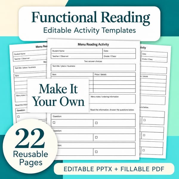 Functional Reading: 22 Editable Activity Templates | Fillable PDF + PowerPoint