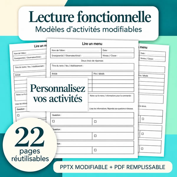 Lecture fonctionnelle : 22 modèles d’activités modifiables | PDF à remplir + PowerPoint