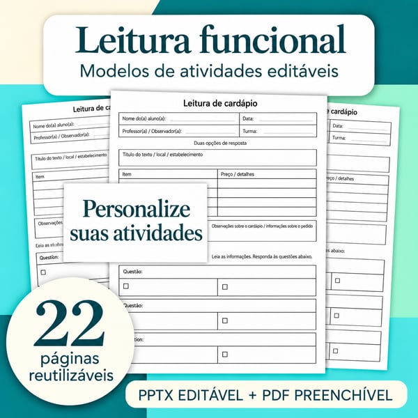 Leitura funcional: 22 modelos editáveis | PDF preenchível + PowerPoint
