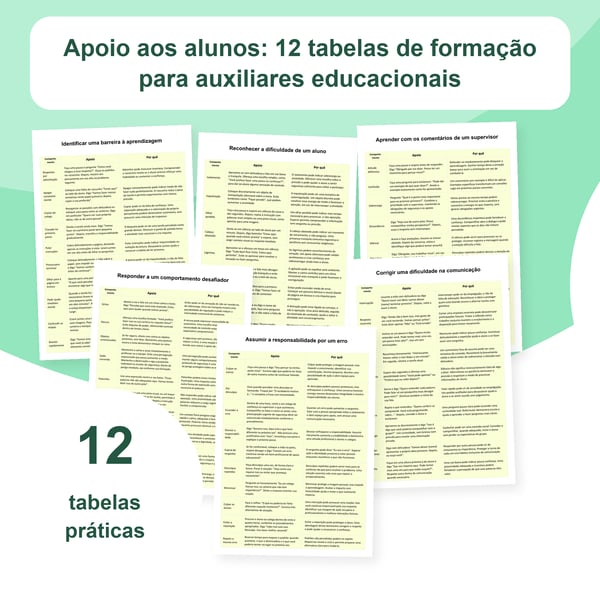Apoio aos alunos: 12 tabelas de formação para auxiliares escolares | PDF + PowerPoint editável