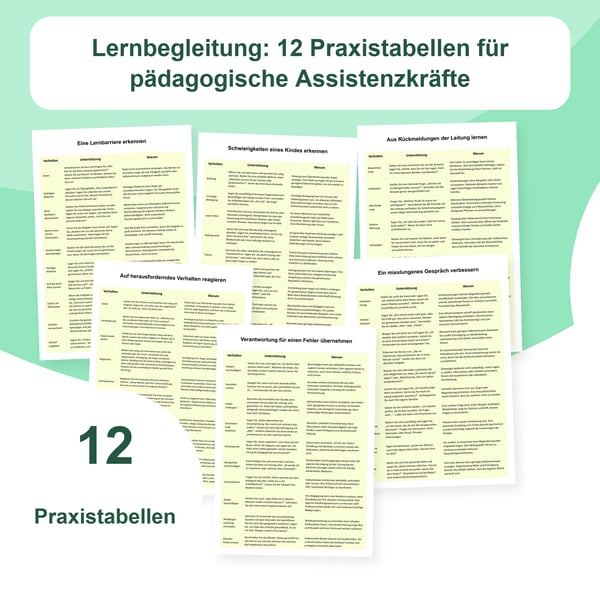 Schulbegleitung: 12 Praxistabellen für pädagogische Assistenzkräfte | PDF + PowerPoint