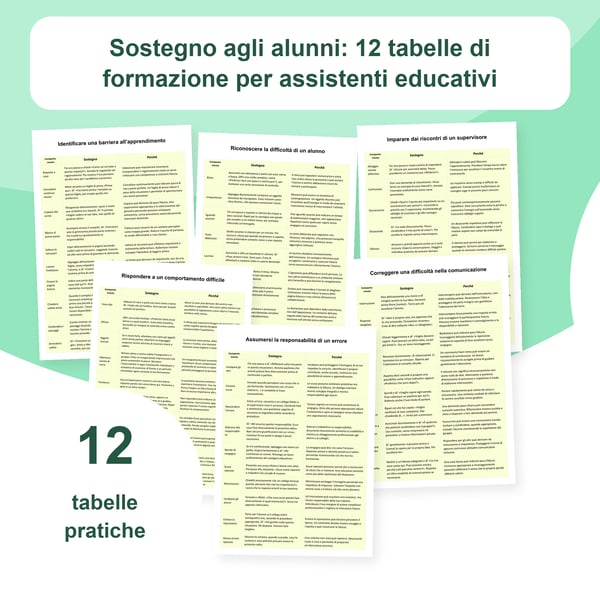 Sostegno agli alunni: 12 tabelle di formazione per assistenti scolastici | PDF + PowerPoint