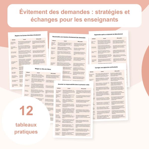 Évitement des demandes en classe : 12 tableaux de stratégies pour enseignants | PDF + PowerPoint