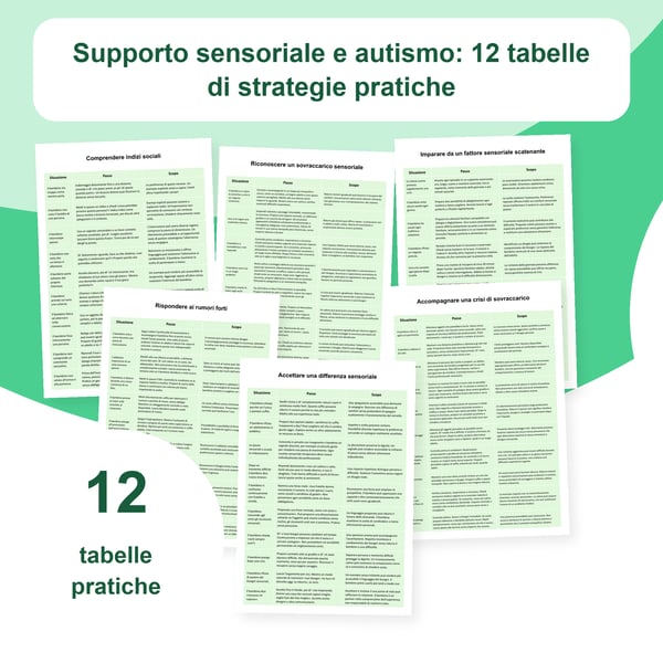 Sostegno sensoriale e autismo: 12 tabelle di strategie pratiche | PDF + PowerPoint modificabile