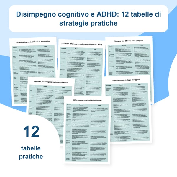 Disimpegno cognitivo e ADHD: 12 tabelle pratiche | PDF + PowerPoint modificabile