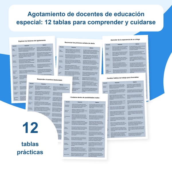 Agotamiento de docentes de educación especial: 12 tablas prácticas | PDF + PowerPoint editable