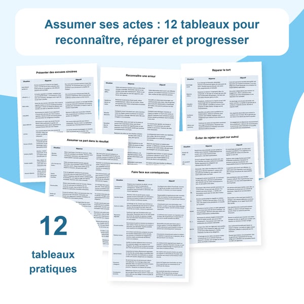 Assumer ses actes : 12 tableaux pratiques, 119 situations | PDF + PowerPoint modifiable