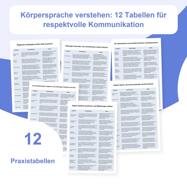 Körpersprache verstehen: 12 Tabellen für respektvolle Kommunikation | PDF + PowerPoint
