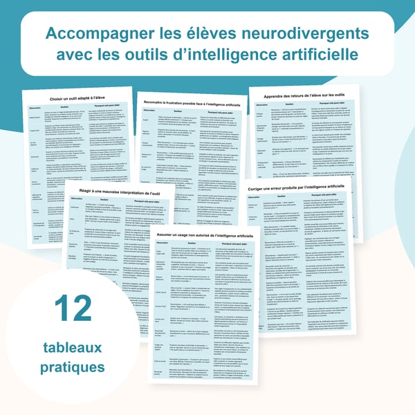IA et élèves neurodivergents : 12 tableaux de stratégies | PDF + PowerPoint modifiable