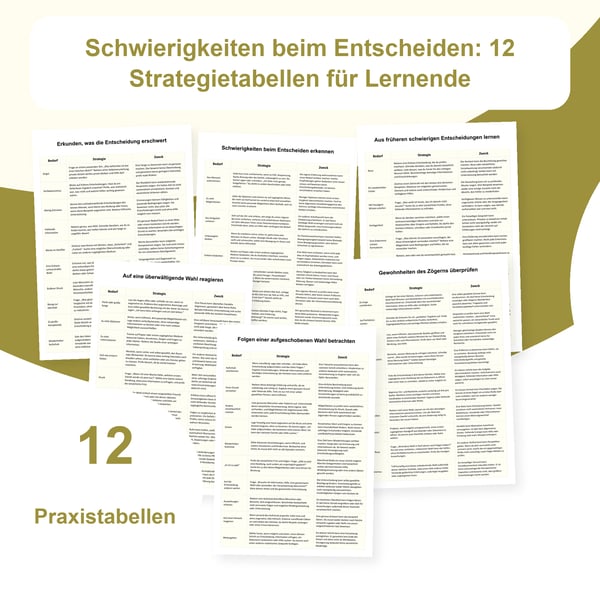 Entscheidungsschwierigkeiten bei Schülern: 12 Strategietabellen und 120 Situationen | PDF + bearbeitbare PowerPoint