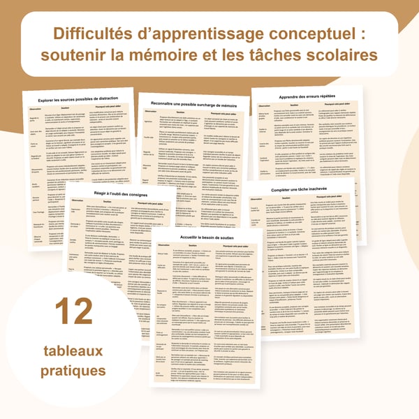 Difficultés d’apprentissage conceptuel : 12 tableaux de soutien à la mémoire | PDF + PowerPoint modifiable