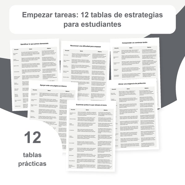 Dificultades para empezar tareas: 12 tablas de apoyo educativo | PDF + PowerPoint editable
