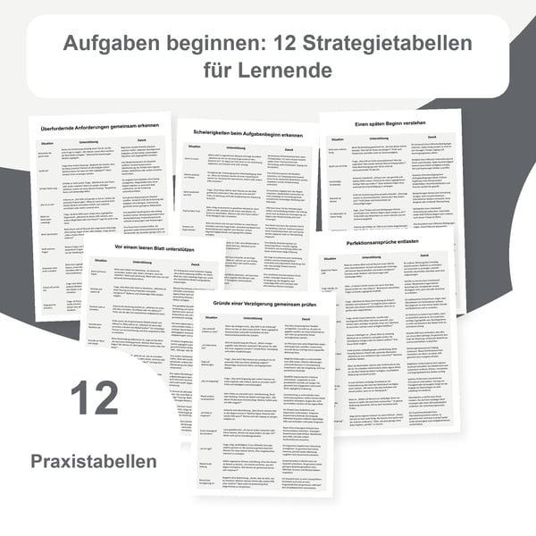 Aufgabenbeginn unterstützen: 12 Strategietabellen mit 120 Situationen | PDF + PowerPoint bearbeitbar