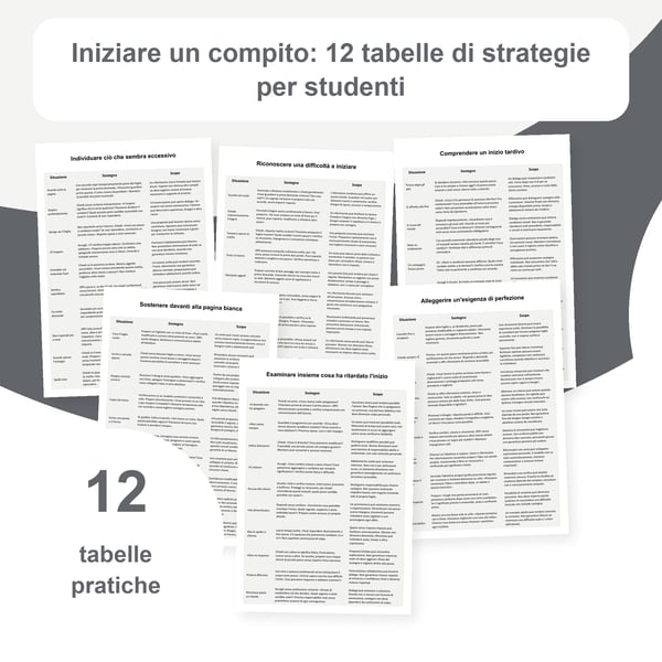 Iniziare un compito: 12 tabelle di strategie con 120 situazioni | PDF + PowerPoint modificabile