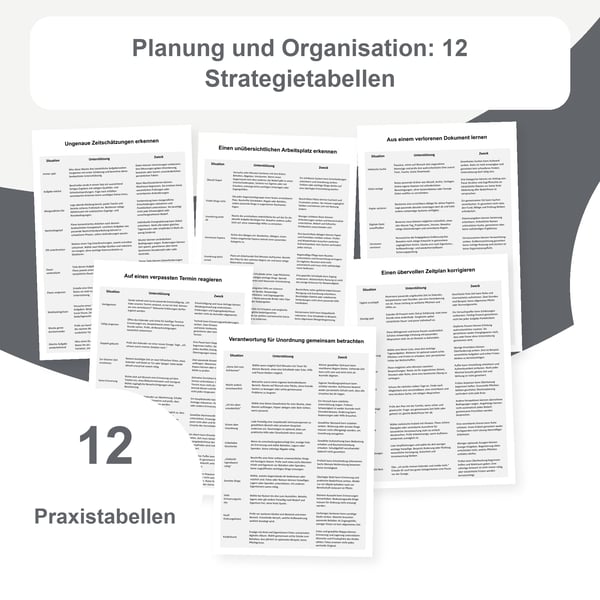 Planung und Organisation: 12 Strategietabellen mit 120 Alltagssituationen | PDF + PowerPoint bearbeitbar