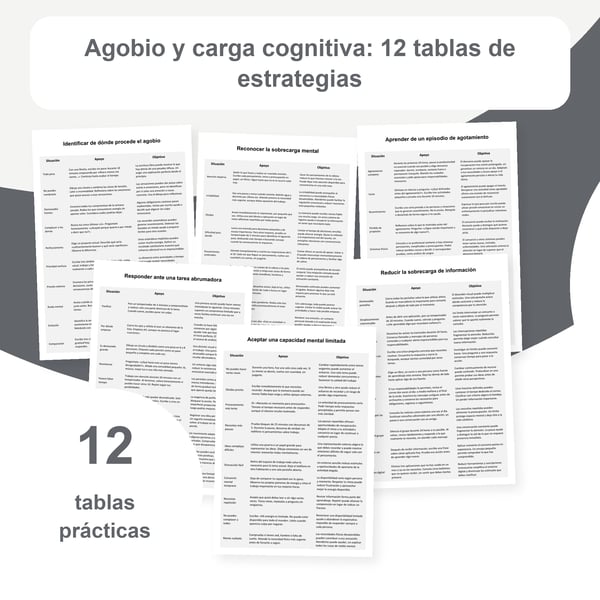 Sobrecarga y carga cognitiva: 12 tablas con 120 situaciones | PDF + PowerPoint editable