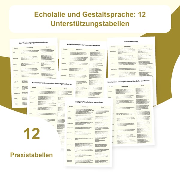 Echolalie und Gestaltsprache: 12 Tabellen, 119 Situationen | PDF + bearbeitbare PowerPoint