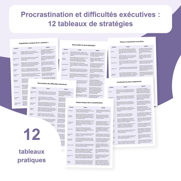 Procrastination et difficultés exécutives : 12 tableaux et 120 situations | PDF + PowerPoint modifiable