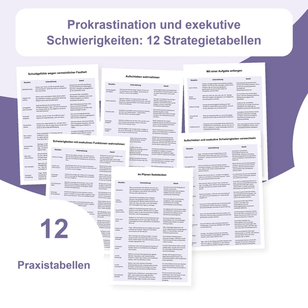 Aufschieben und exekutive Schwierigkeiten: 12 Tabellen mit 120 Situationen | PDF + PowerPoint bearbeitbar