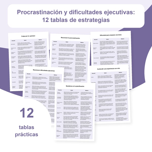 Procrastinación y dificultades ejecutivas: 12 tablas y 120 situaciones | PDF + PowerPoint editable