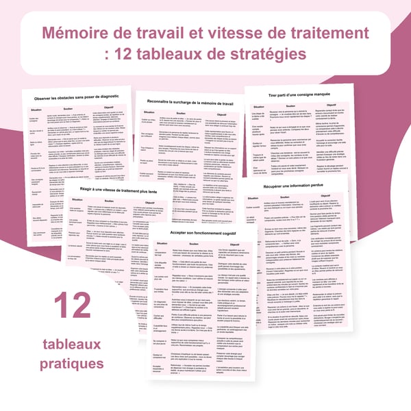 Mémoire de travail et vitesse de traitement : 12 tableaux, 120 situations | PDF + PowerPoint modifiable