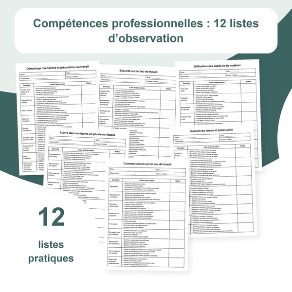 Compétences professionnelles : 12 listes et 432 éléments à observer | PDF + PowerPoint modifiable