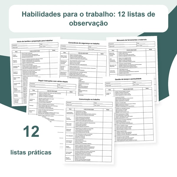 Habilidades para o trabalho: 12 listas, 108 áreas e 432 critérios | PDF e PowerPoint editável
