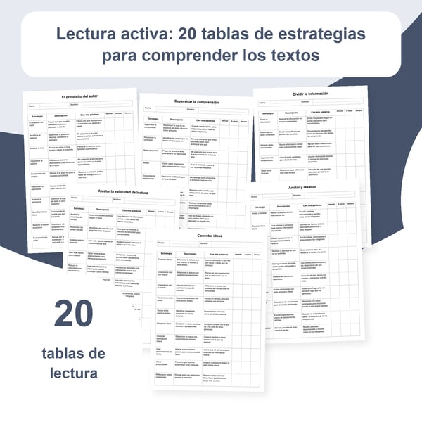 Lectura activa: 20 tablas y 200 referencias de comprensión | PDF + PowerPoint editable