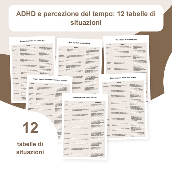 ADHD e percezione del tempo: 12 tabelle, 120 situazioni | PDF + PowerPoint modificabile