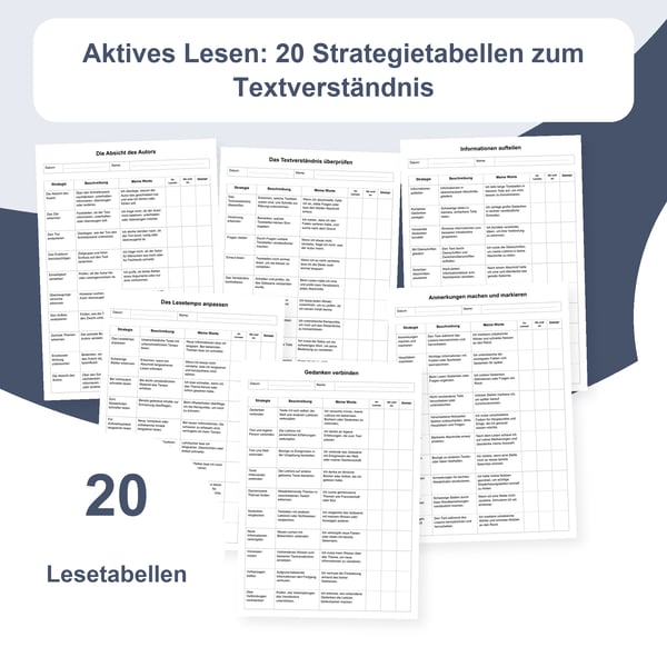 Aktives Lesen: 20 Strategietabellen mit 200 Einträgen zum Textverständnis | PDF + editierbare PowerPoint