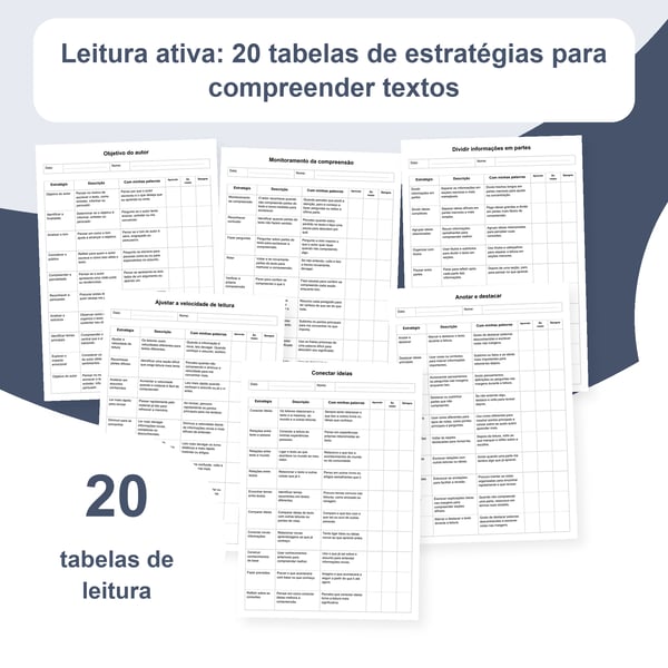Leitura ativa: 20 tabelas e 200 referências para compreensão | PDF e PowerPoint editável