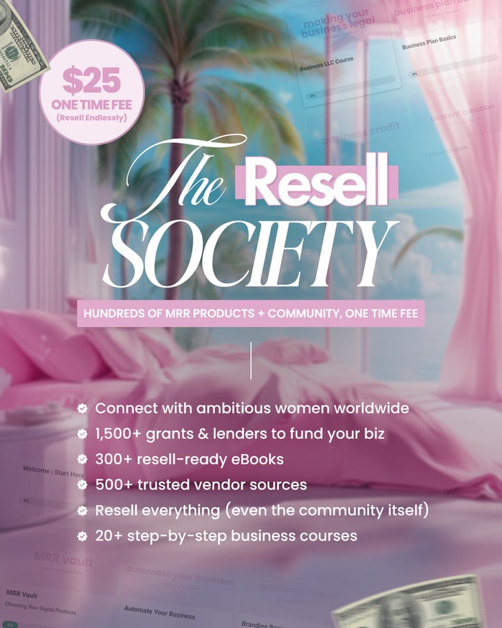 The Resell Society: hundreds of MRR products plus community for a one-time $25 fee
