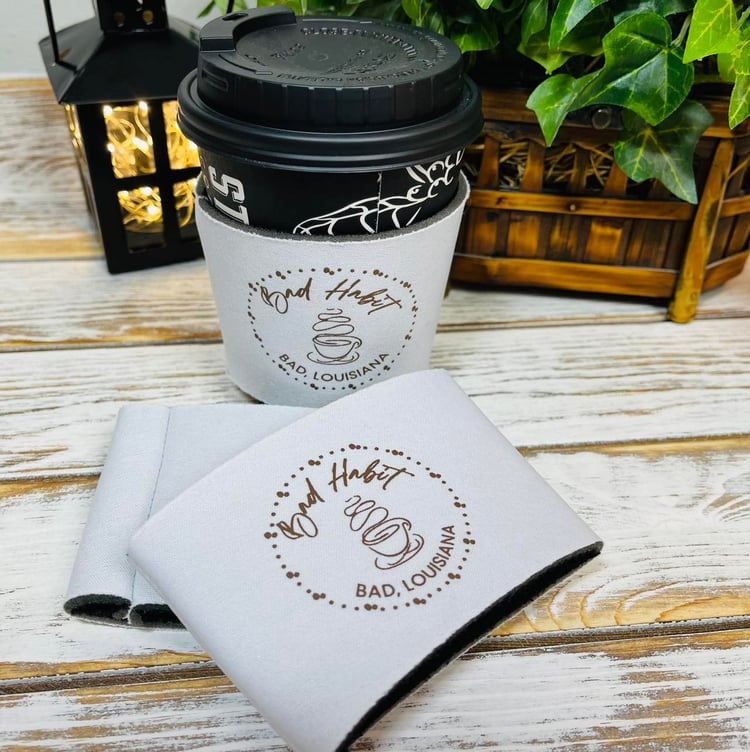 Bad Habit re-usable coffee sleeves displayed