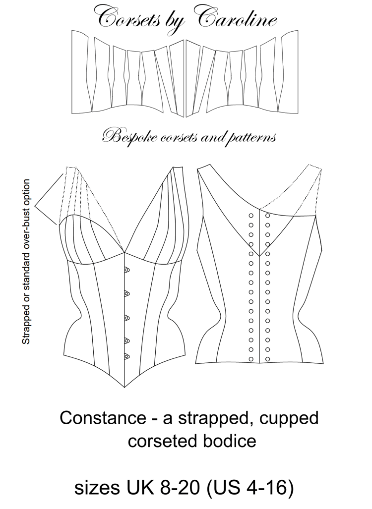 An off-the-shoulder 12 panelled over-bust corset pattern size (UK) 8-24,  (US) 4-20 with 4 bust size variations - Payhip