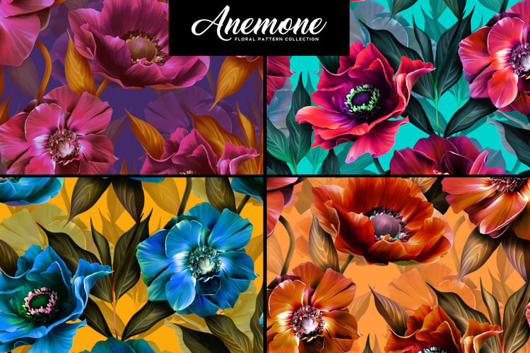 digitally painted and brightly colored floral patterns