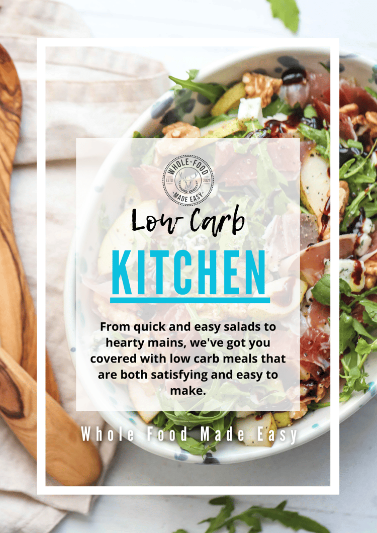 Fundraising page, Cover Page of The Low Carb Kitchen Recipe Guide - A Collection of Delicious and Low-Carbohydrate Recipes for Healthy Living.